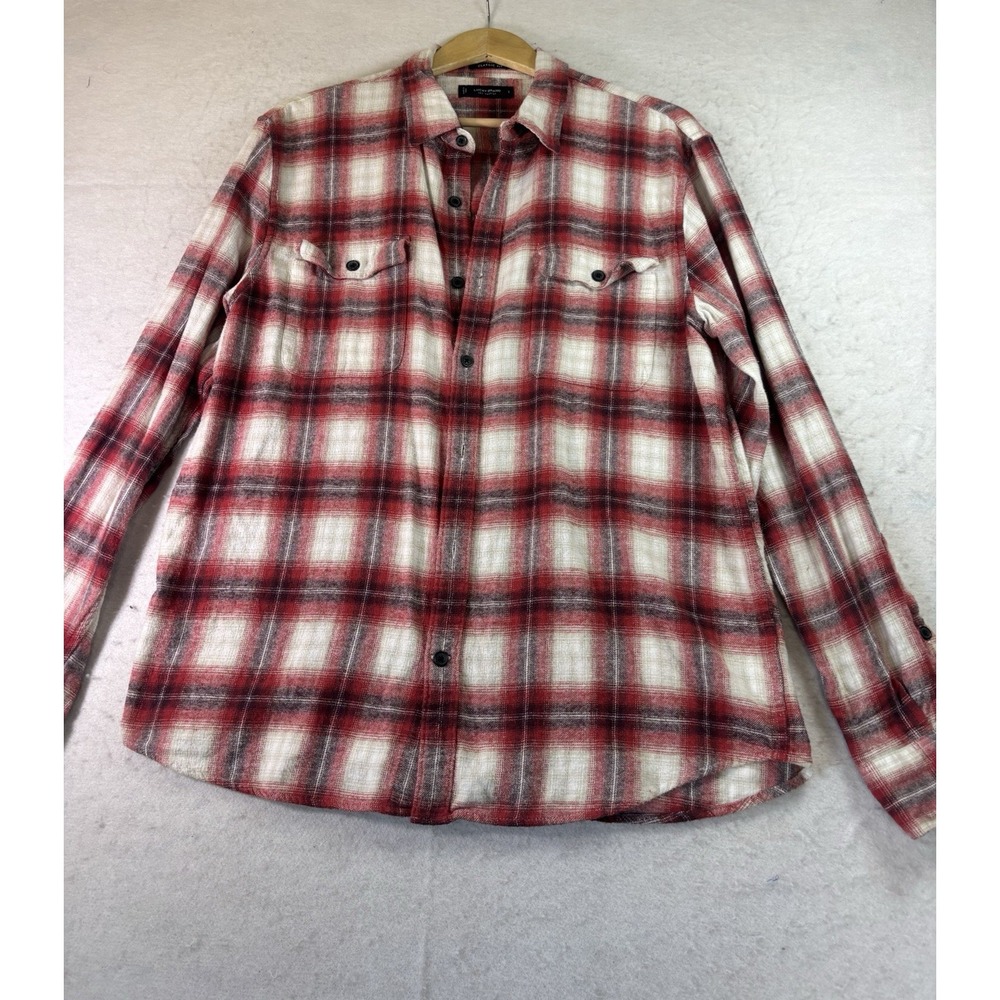 Lucky Brand Classic Fit Button Up Flannel Shirt Men's Size L Red White Outdoor